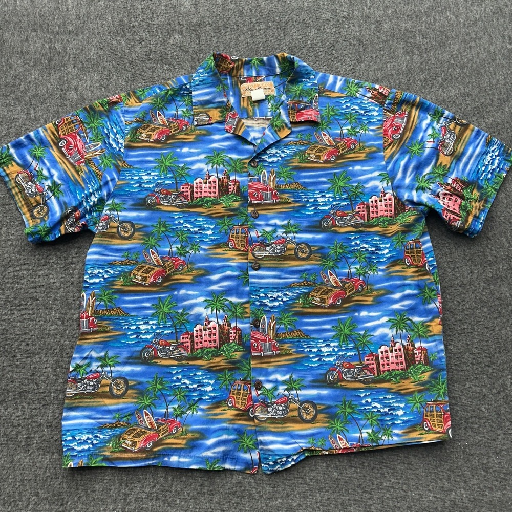 Hawaii Shirt Mens 2XL‎ Tropical Button Motorcycle Car Palm Tree Tropical Resort